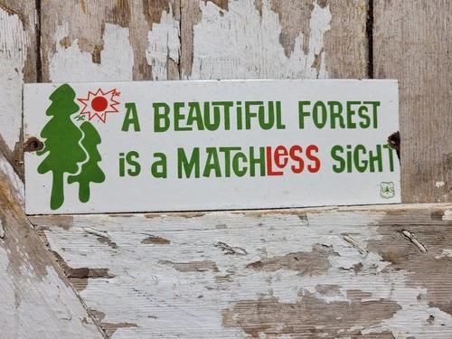 VINTAGE US FOREST SERVICE PORCELAIN SIGN OLD SMOKEY BEAR NATIONAL PARK NO FIRES