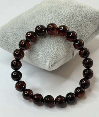 GENUINE AMBER Stone Round Beaded Bracelet.CHERRY Color Amber Stone Bracelet. - Image 1 of 4