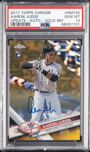 2017 TOPPS CHROME UPDATE AUTO-GOLD REFRACTOR #HMT50 AARON JUDGE RC 49/50 PSA 10