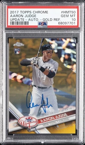 2017 TOPPS CHROME UPDATE AUTO-GOLD REFRACTOR #HMT50 AARON JUDGE RC 49/50 PSA 10