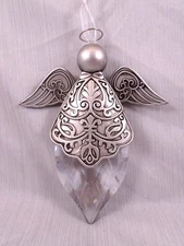 Gorgeous 8 inch Acrylic Angel Christmas Ornament Teardrop Antiqued Silver Seraph