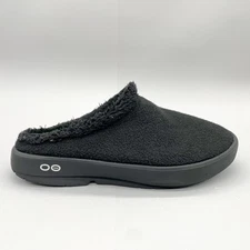 OOfos Mens 11.5 OOcoozie Recovery Mule Black Fleece Slipper Shoes SlipOn Comfort