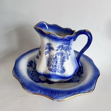 Vintage Staffordshire Ceramics Washstand Jug And Bowl, Blue And White Ceramic