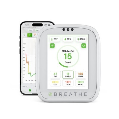 BREATHE Airmonitor Plus: Smart Air Quality Monitor Indoor - 8-in-1 CO2 Meter,...