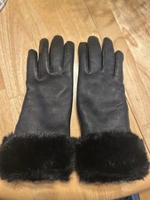 Charter Club Leather Women's Gloves with Faux Fur Cuffs Size M
