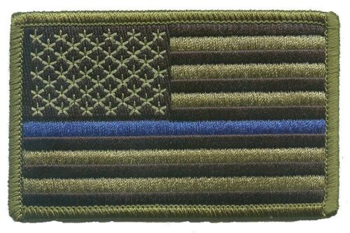 HOOK/LOOP US flag 3.5" black/green stars left blue line police patch OWEN-V-DRA - Picture 1 of 1