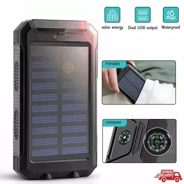 USB 便携式 100000mA 充电器 太阳能 移动电源 适用于手机 — 第 2/3 张图片