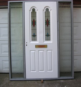 Composite Stained glass style White FRONT DOOR & FRAME 2 DOUBLE ... Composite Stained glass style White FRONT DOOR & FRAME 2 DOUBLE ...