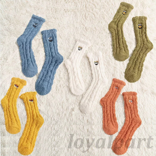 3 Pairs Women Coral Velvet Socks Winter Warm Soft Thermal Cozy Sock Cute Cartoon