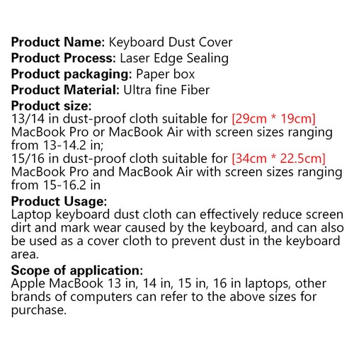 Cleaning Cloth Cover For Apple, For MacBook Pro Inch , Laptop Keyboard Blanket - Afbeelding 4 van 14
