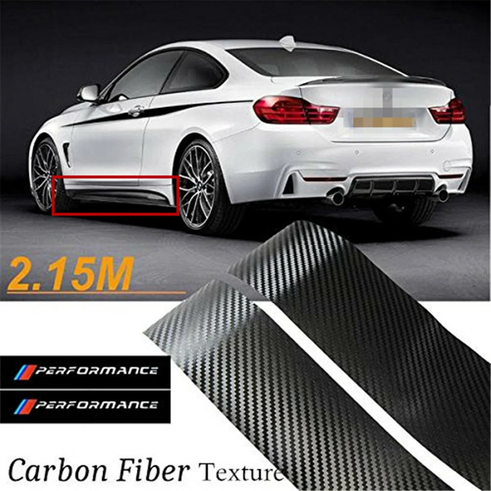 2× 2.15M Carbon Fiber Car Body Side Skirt Stickers Stripe Graphic Vinyl Decal  — 第 3/4 张图片
