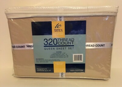 100% Cotton ~Golden Beige~Queen Sheet Set-320 Thread Count-fits 18'' Mattress