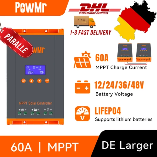 Powmr 60a Solar Laderegler Mppt Controller 12v 24v 36v 48v Max Pv 160v Parallel