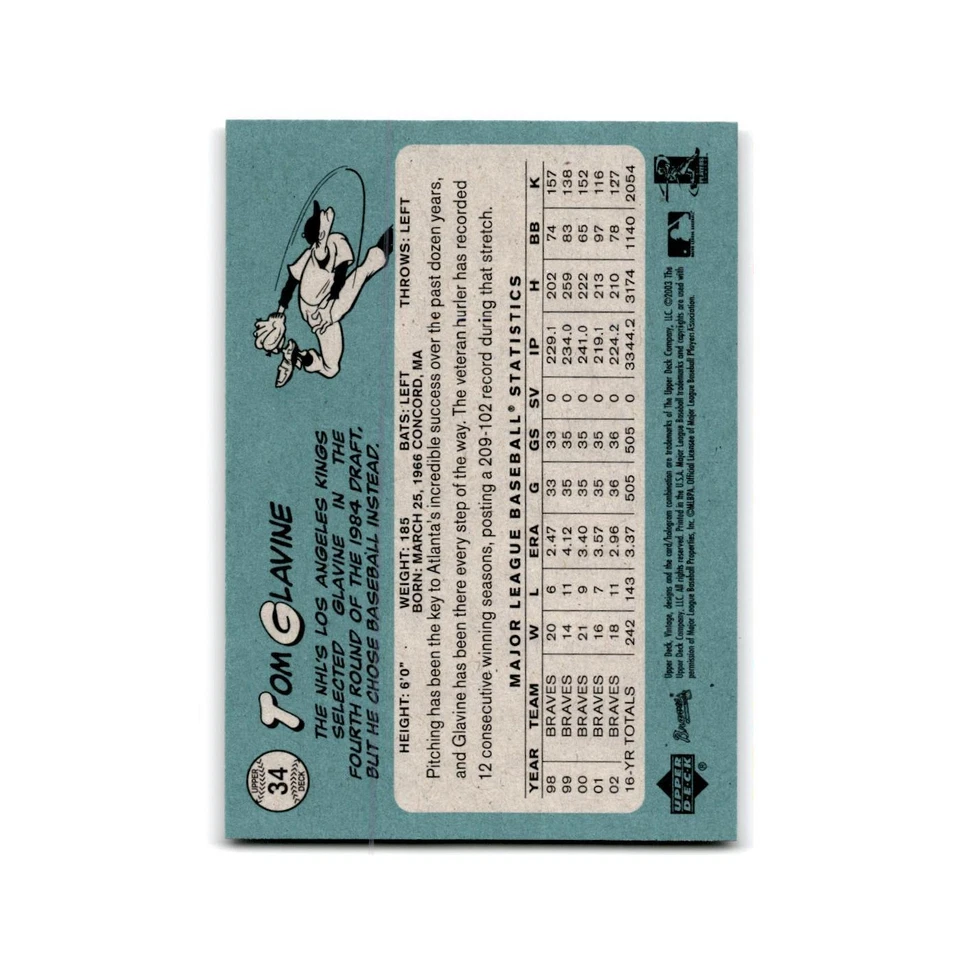 2003 Upper Deck Vintage Tom Glavine Braves #34 - Image 2 of 3