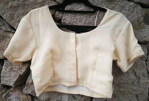 Indian Choli Sari Blouse Cropped Top Women Readymade Vintage Used XS Small - Foto 2 di 3