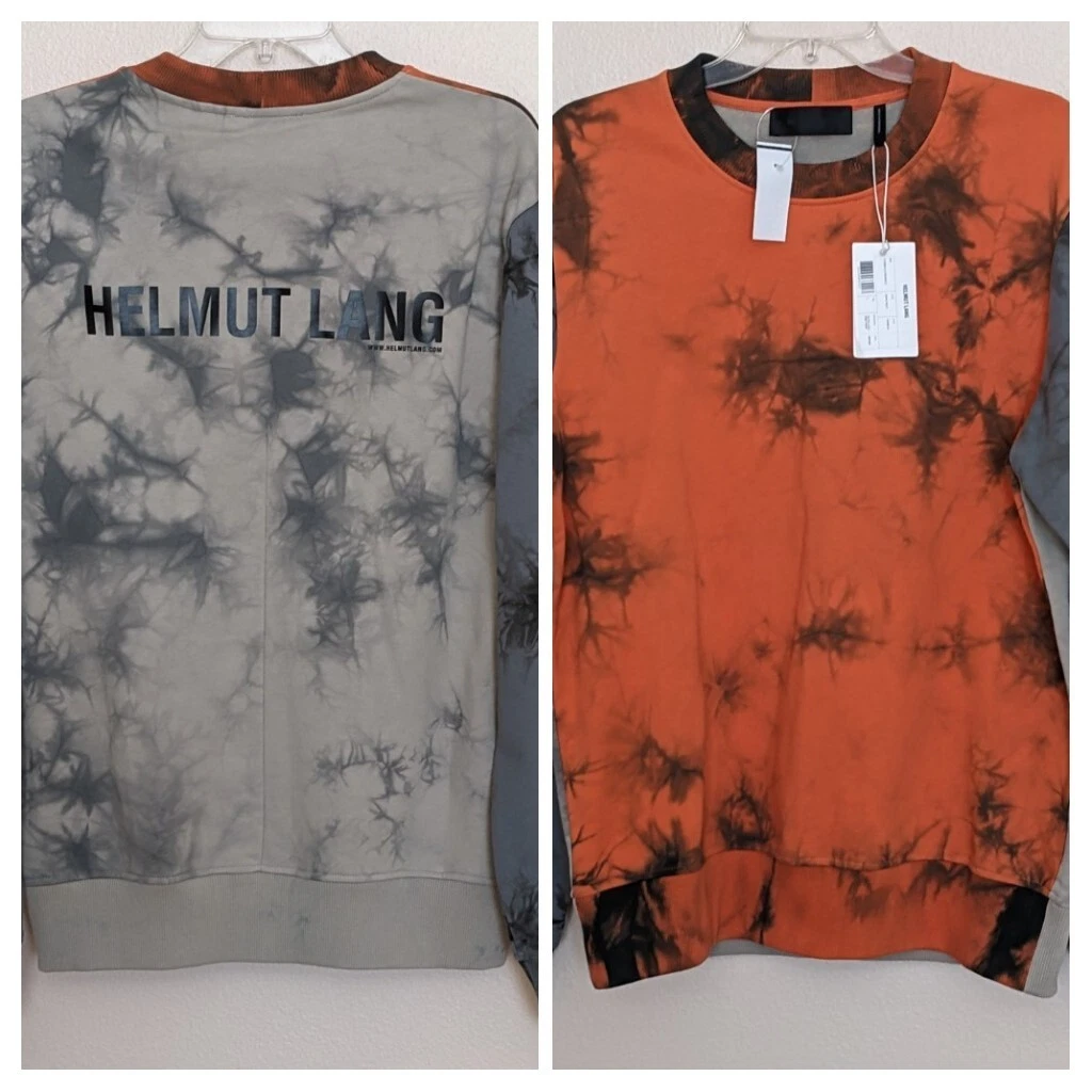 275 HELMUT LANG Size L Orange Black Tie Dye Cotton Crew Neck