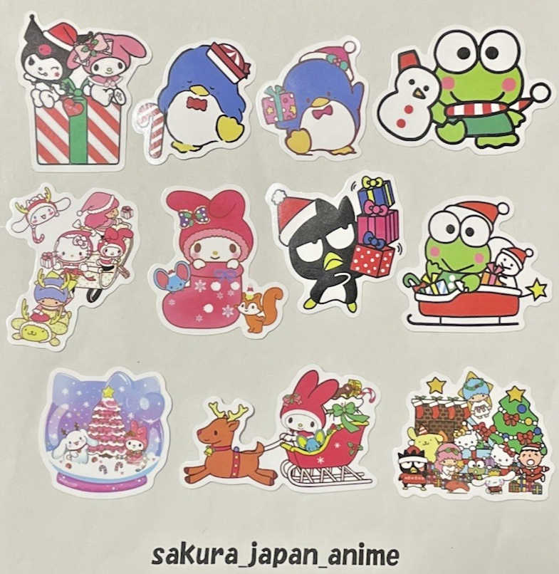 Sanrio Christmas Sticker Set (11pcs) – My Melody, Tuxedosam