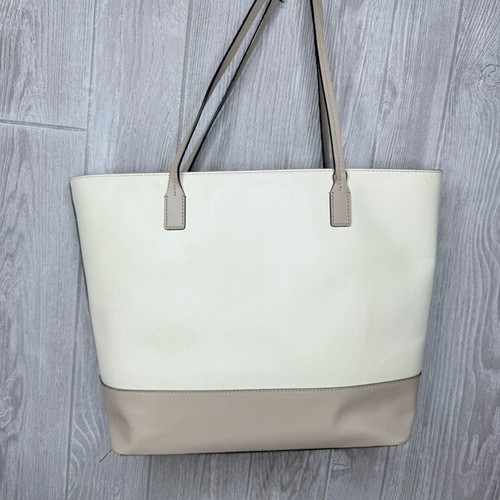 Kate Spade New York Colorblock Ivory cream Leather Double Handle Large Tote Bag - Picture 14 of 16