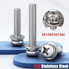 316 Phillips Pan Head Machine Screws With Washer Round Head Bolts Set M3-M6