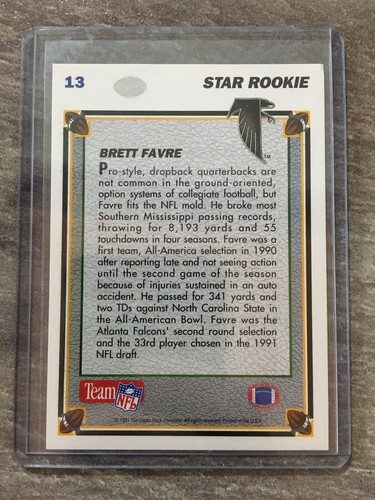 VTG 1991 Upper Deck Star Rookie #13 Brett Favre Green Bay Packers - Picture 2 of 2