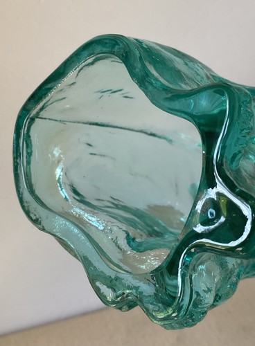 Vintage FENTON Art Glass Winking Alley Cat 11” Ice Blue Aqua Teal Green Figurine - Picture 11 of 12