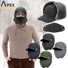 Winter Ear Flap Trapper Hat Face Mask Fur Aviator Men Thermal Warm Snow Ski Cap