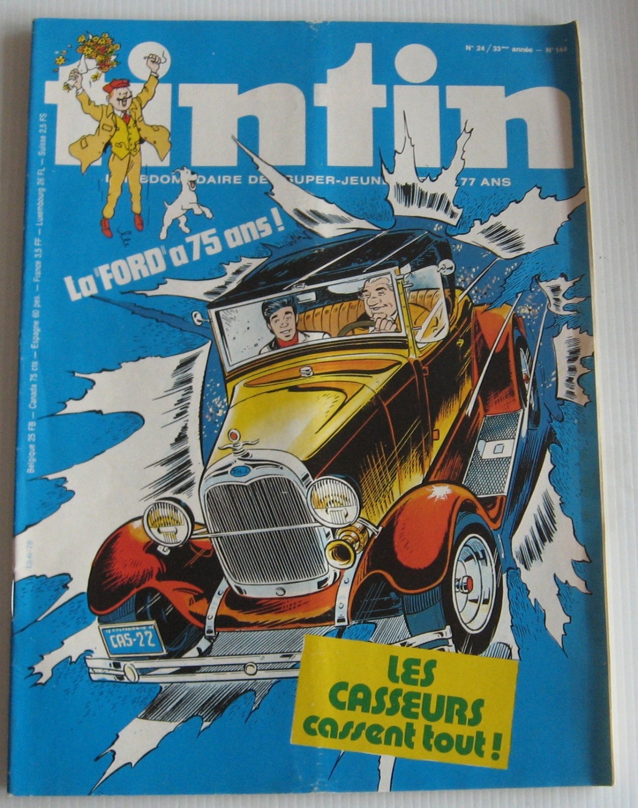 Journal Tintin No. 144 La Ford T 75 Years the Thugs Break All Good Condition