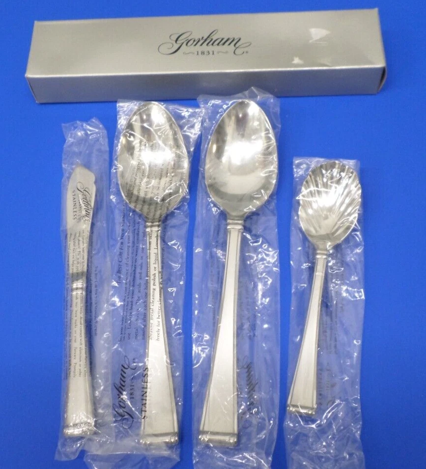 Gorham COLUMN FROSTED w/ Glossy 18/10 Stainless Korea Flatware 4pc SERVING SET
