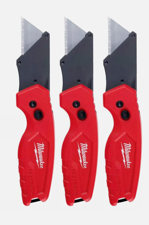 3 PACK - Milwaukee Folding Utility Knife FASTBACK Quick Sharp Safe Strong Blade