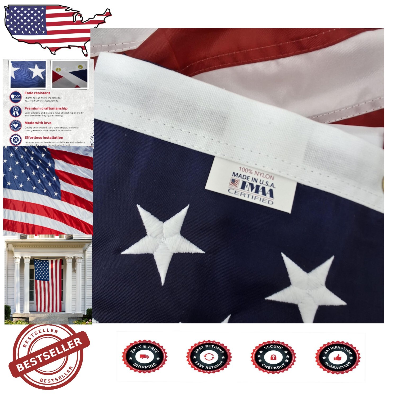 Vibrant 4x6 American Flag with Sewn Stripes & Embroidered Stars, 100% USA Made