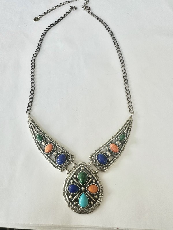 Vintage Carolyn Pollack RELIOS Multi Gem Sterling Silver Necklace 31.7 Gr.