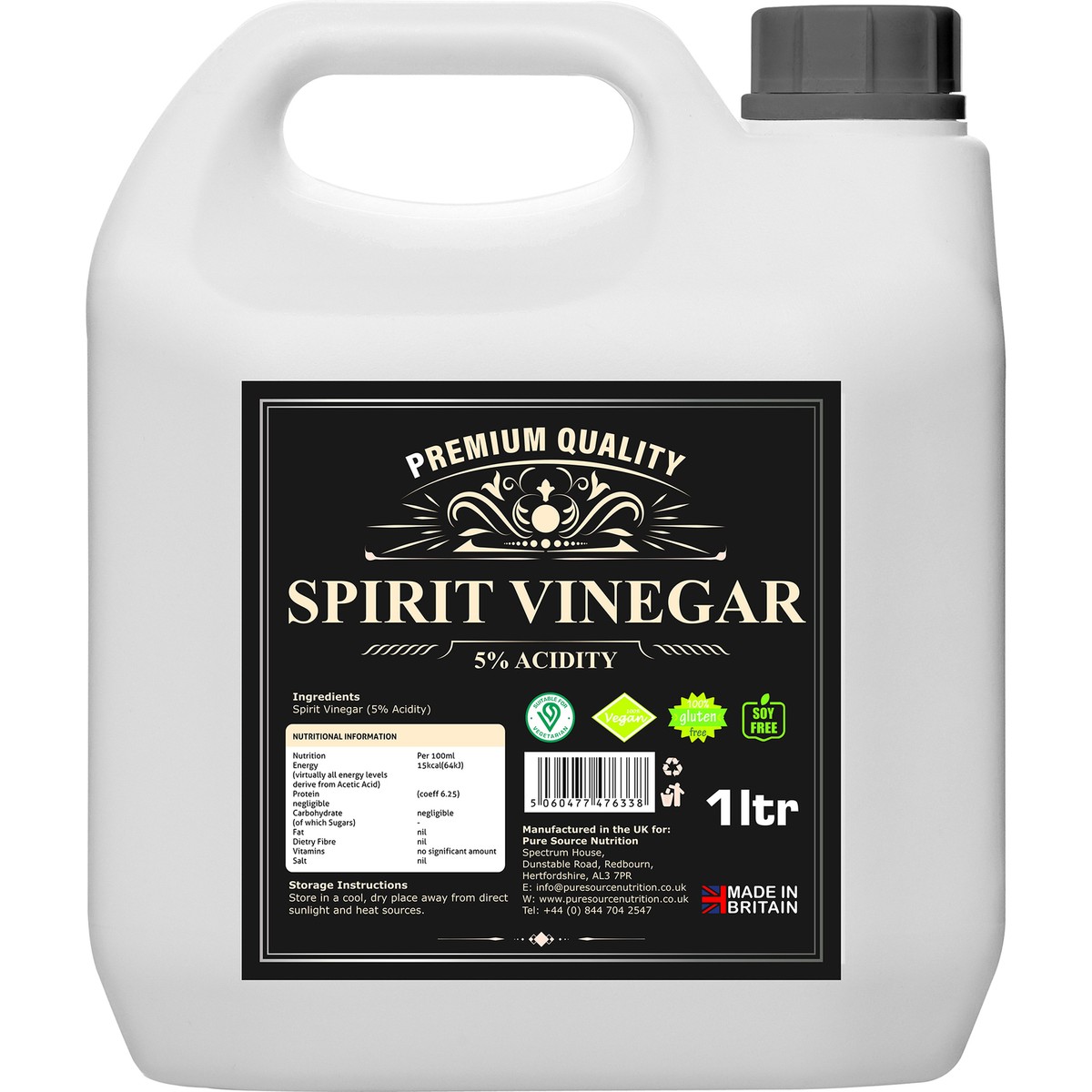Distilled White Spirit Vinegar 5% Acidity 1Litre for Cleaning 