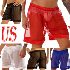 Men's Mesh See-Through Loose Underwear Boxer Briefs Shorts Trunks Pants Swimsuit