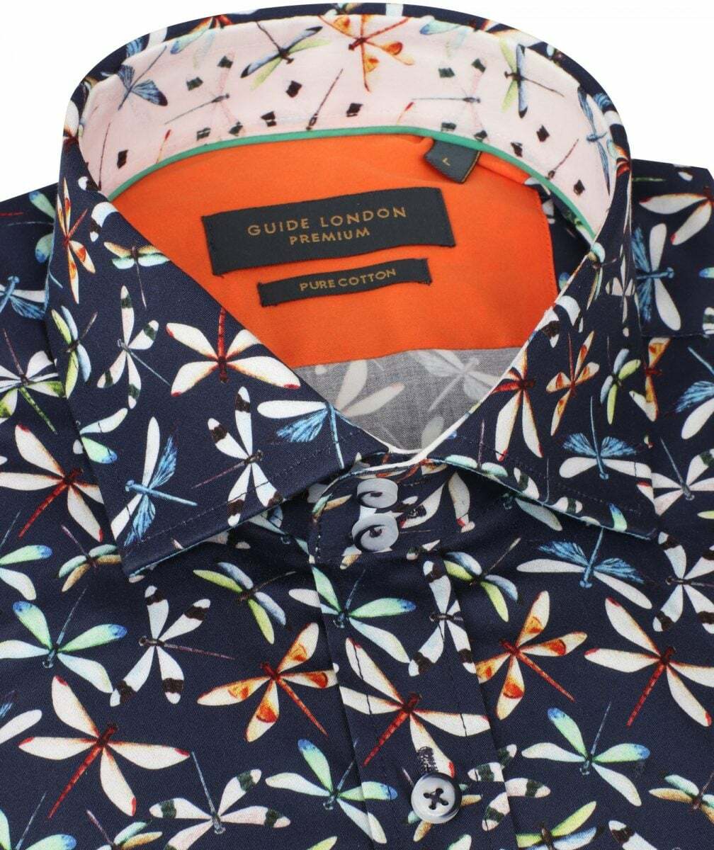 GUIDE LONDON NAVY MULTI COLOUR DRAGON FLY PRINT SHIRT GUIDE LONDON NAVY MULTI COLOUR DRAGON FLY PRINT SHIRT