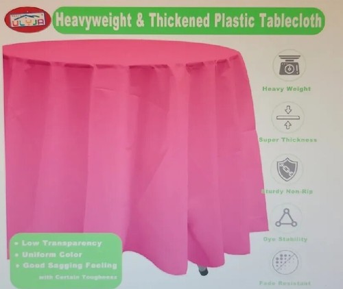 Hot Pink Plastic Table Cloths for Parties, 84' Round, 3"Pack by PARTY ULYJA. New - Picture 5 of 8