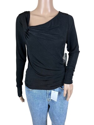 NWT Good American Asymmetric Neck Black Top Women's Size 1