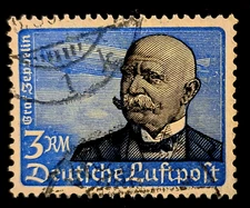 Germany, Airmail, von Zeppelin, 3M used, Scott# C56, hinge remainder, wmk 237