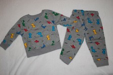 Baby Boys Outfit GRAY w/ COLORFUL DINOSAURS Sweatshirt  Sweatpants 6-9 MO