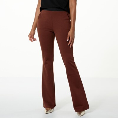 DG2 by Diane Gilman Ponte Knit Pull-On High Rise Flare Pant - Cocoa