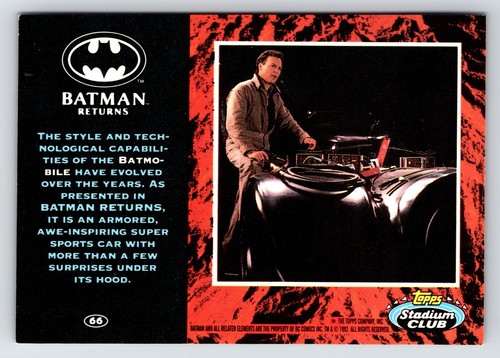 Tarjeta canjea 1992 Batman Returns película Topps Stadium Club serie #66 Batimóvil DC - Imagen 2 de 2