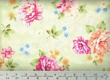 Q Treasures Garden Grandeur Floral on Green 100 Cotton Quilting Fabric BTY