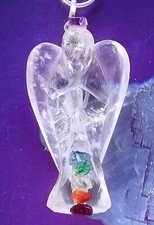 CHAKRA ANGEL PENDANT, 2 INCH CRYSTAL QUARTZ ANGEL PENDANT With CHAKRA CRYSTALS