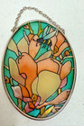 VTG Joan Baker Bee Flowers Stained Glass Suncatcher Hand Painted Floral Art