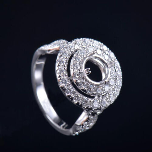 Custom Round Cut 6mm Bridal Double Halo Ring Natural Diamond Semi Mount Platinum - Picture 1 of 11