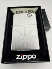 Zippo Lighter - Geometric Engraved Cannabis Design on Chrome - 46256 - New