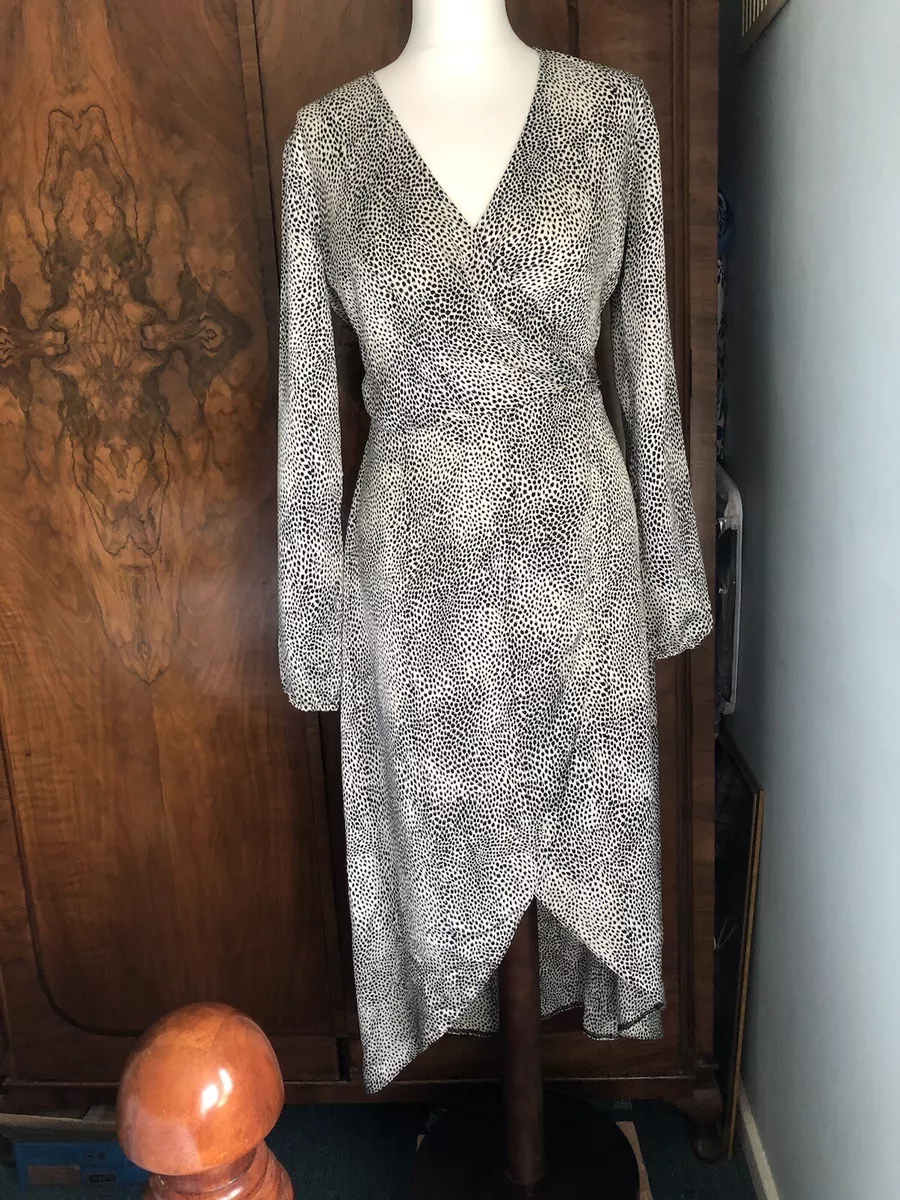 Lipsy 10 Wrap Dress Mono Spot New Tags Midi Black Cream Evening Party