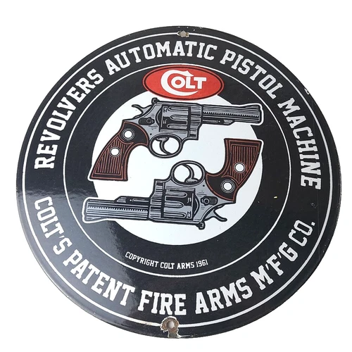 Vintage Colt Firearms Sign - Revolvers Automatic Pistols Gas Porcelain Sign
