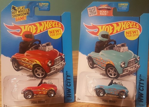 Hot Wheels Pedal Driver Red & Blue with Flames 1:64 New 2015 Lot of 2 Variations - Picture 2 of 12