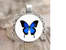 PERFECT Gift blue butterfly Pendant On 925 Sterling Silver 22" Necklace women