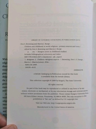 Children & Childhood In World Religions Browning Bunge Rutgers HC EUC Hardcover - Picture 14 of 18